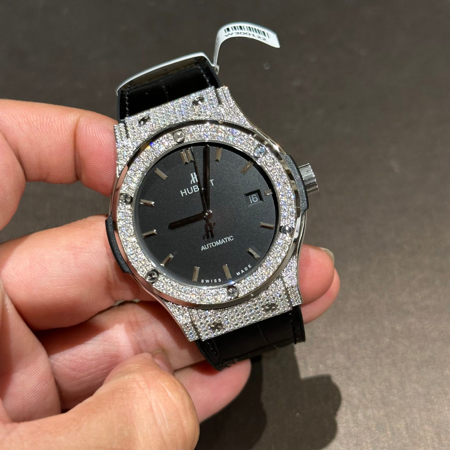 Hublot Replica Watch With Full Diamond Moissanite Diamonds Black Dial Men s 42mm