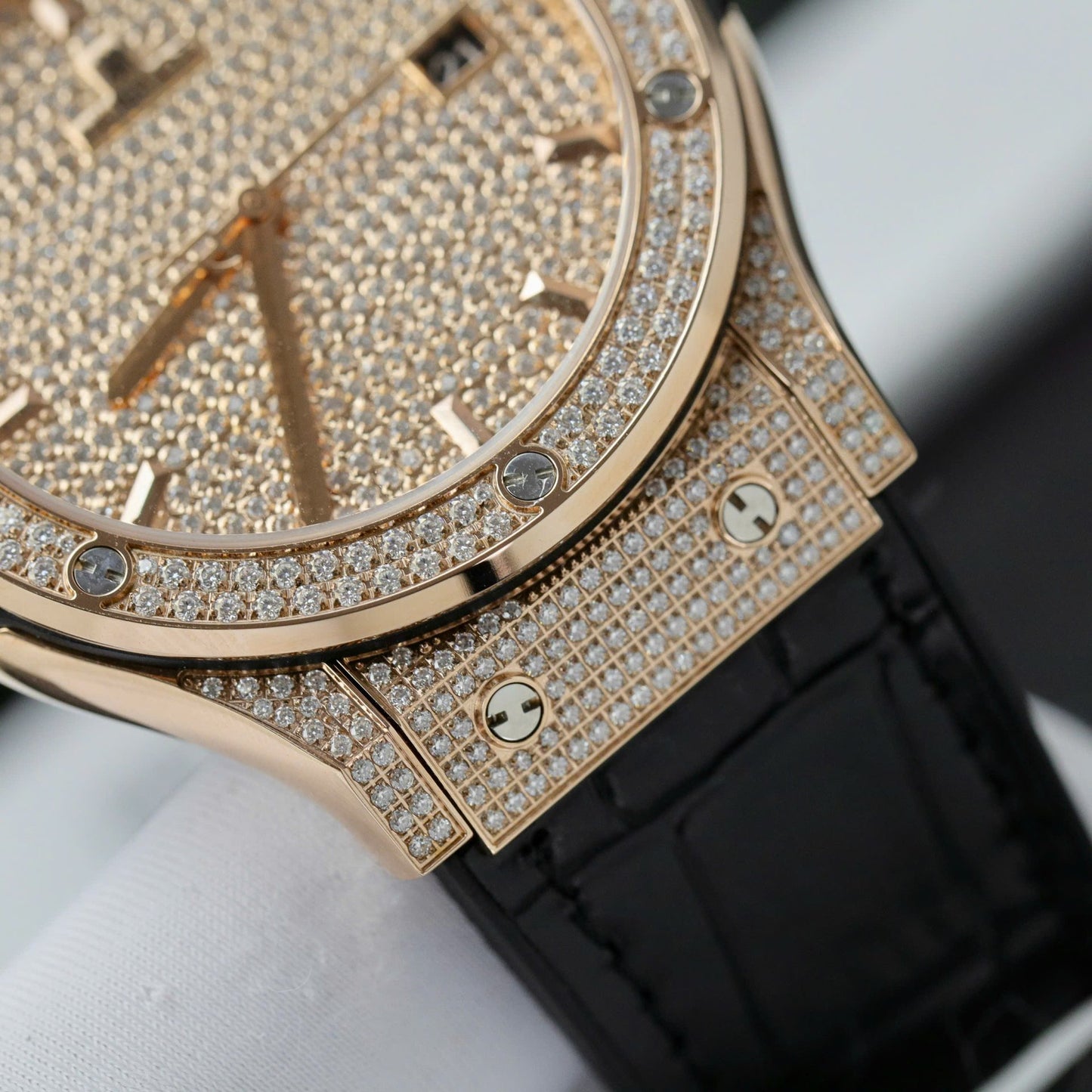 Hublot Classic Fussion King Gold Best Replica Watches Custom Full Moissanite Diamonds 42mm