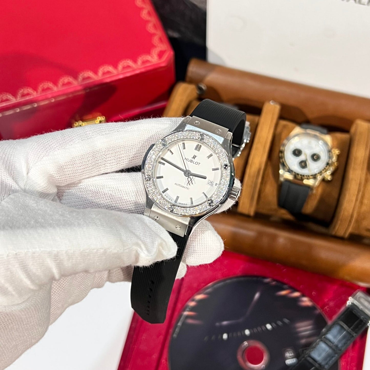 Hublot Replica 11 Watch Classic Fusion Titanium White Dial With Moissanite Bezel 38mm
