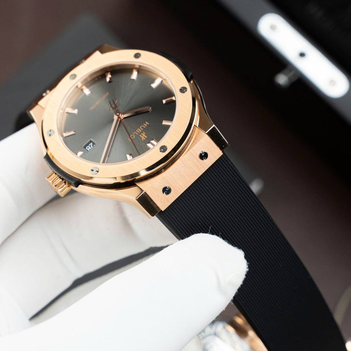 Hublot Classic Fusion King Gold Copies Watches Gray Dial Movement SW300 Swiss Made 42mm