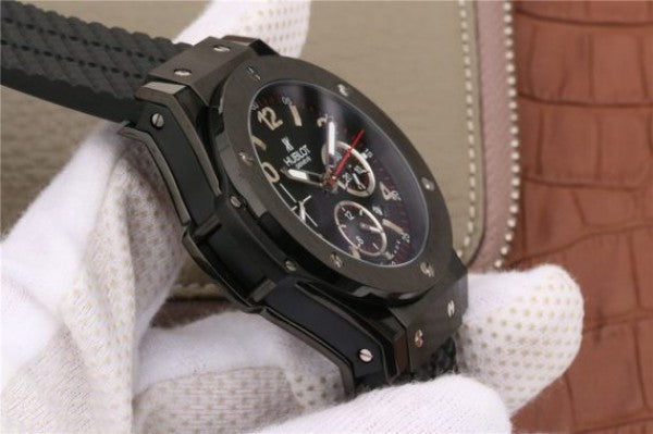 Replica Hublot Big Bang 44mm Full Ceramic Black Dial Black Rubber Strap HUB4100