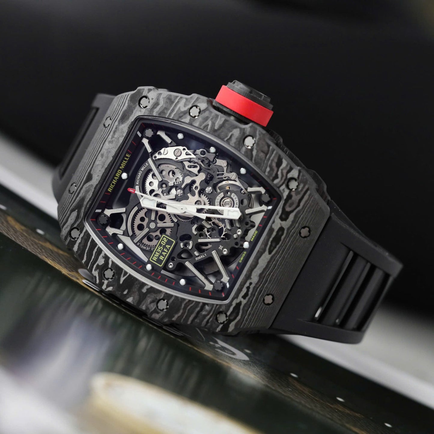 Richard Mille Rm35-02 Black Copies Watches Carbon Super Light ZF Factoy 44mm