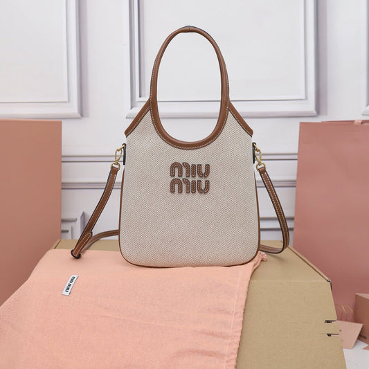 MIUMIU MINI IVY canvas and leather bag(HIGH-END GRADE)