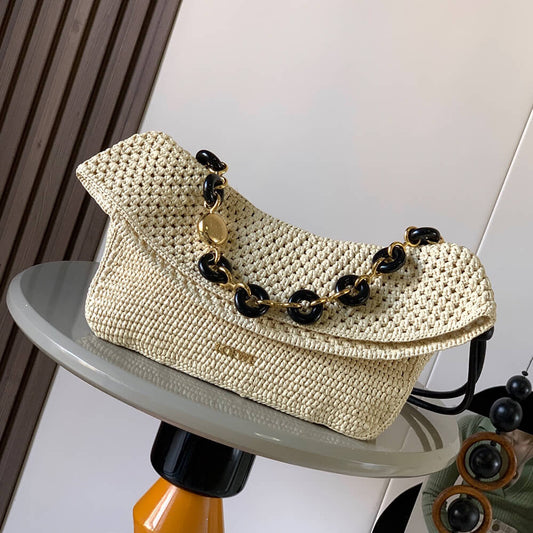 Loewe Medium Ola bag in raffia and calfskin(HIGH-END GRADE)