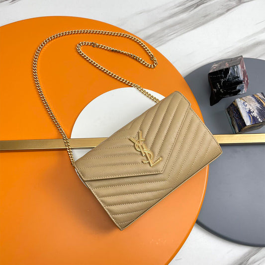 YSL classic cassandre chain wallet in grain de poudre leather