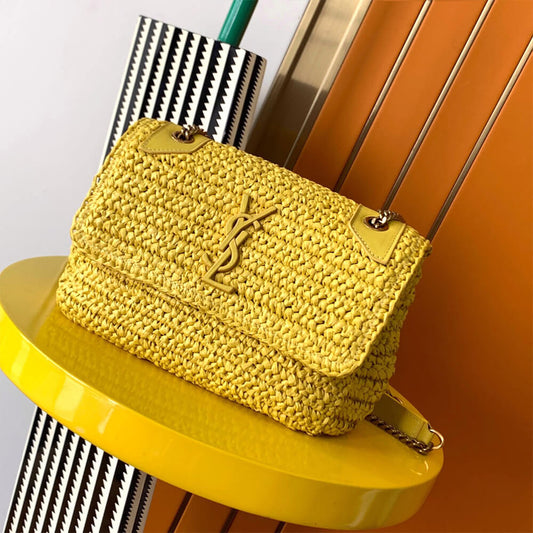 SAINT LAURENT NIKI CHAIN MEDIUM IN RAFFIA(HIGH-END GRADE)