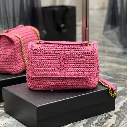 SAINT LAURENT NIKI CHAIN MEDIUM IN RAFFIA(HIGH-END GRADE)