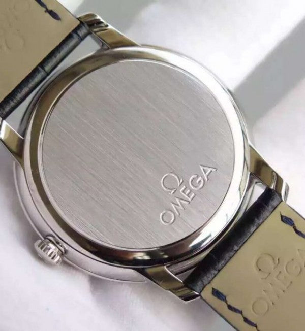 Replica Omega MKF De Ville 39.5mm SS Black Dial Blue Leather Strap A8500