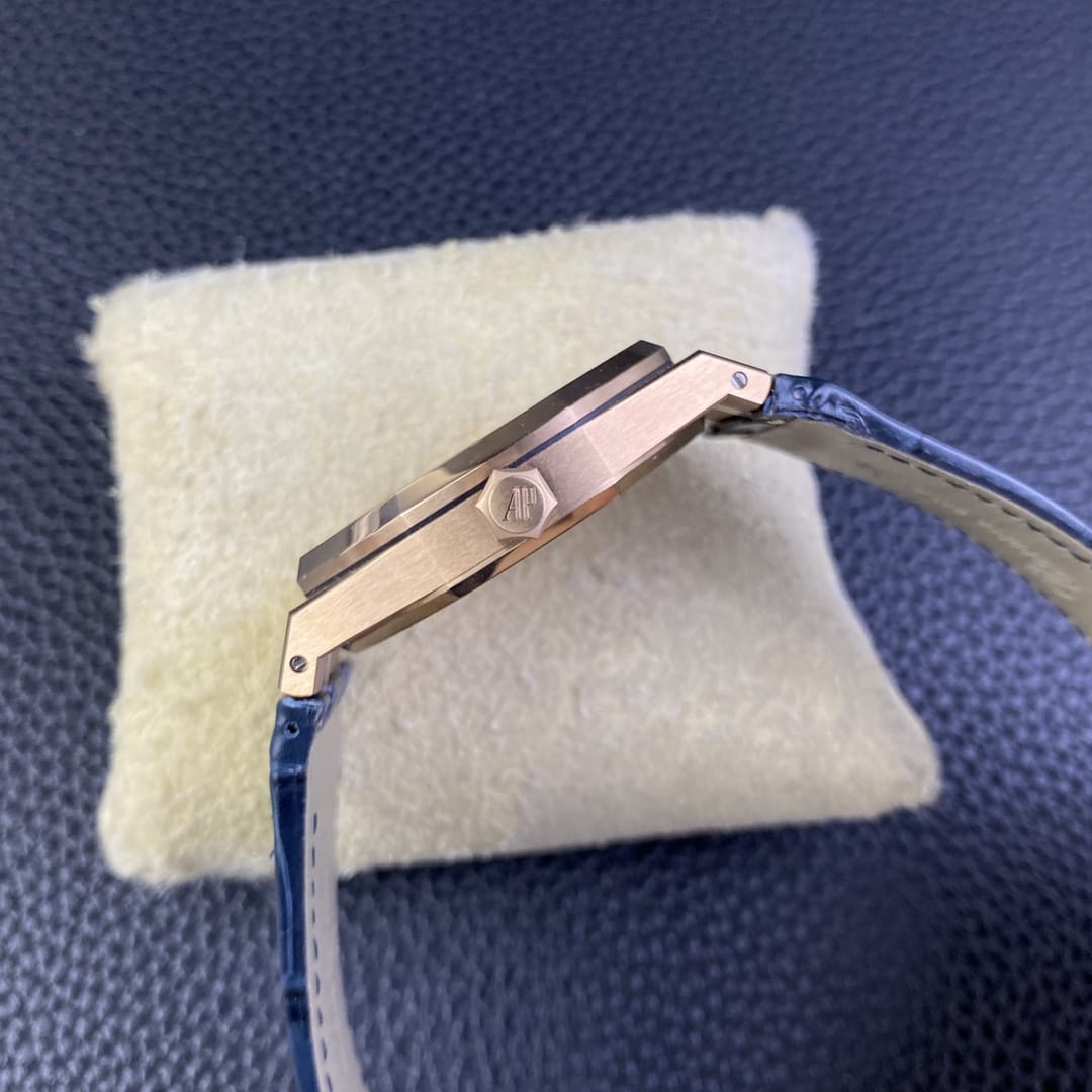 Audemars Piguet Replica AP Watch Royal Oak Selfwinding ¡°50th Anniversary¡± 41mm Rose Gold Blue Dial Leather Strap 15510OR.OO.D315CR.01-APS(1:1 replica)