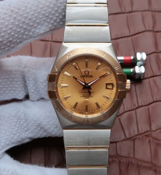 Replica Omega V6 Constellation 35mm YG Bezel YG Dial SS Bracelet A2500