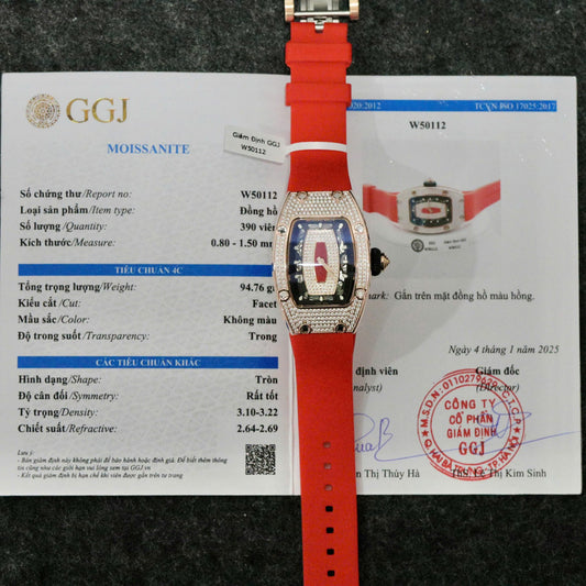 Richard Mille RM007 Replica Watch Custom Moissanite Diamonds Red 36mm