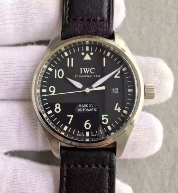 Replica IWC MKF Mark XVIII IW327001 Black Dial Leather Strap