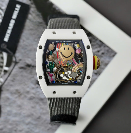 Richard Mille Best Copies Watch RM88 Smiley White Ceramic Fabic Nato Strap 42mm