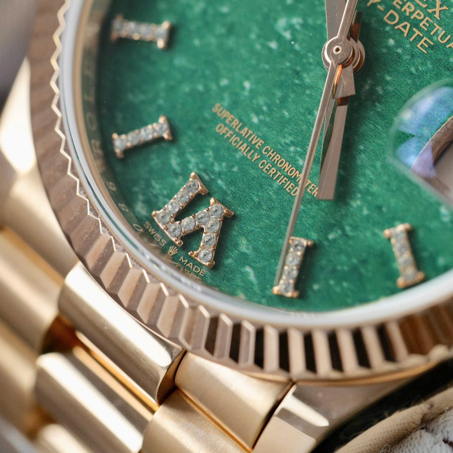 Rolex Day-Date 128235 Dial Aventurine Replica Watch Custom Gold Wrapped 36mm