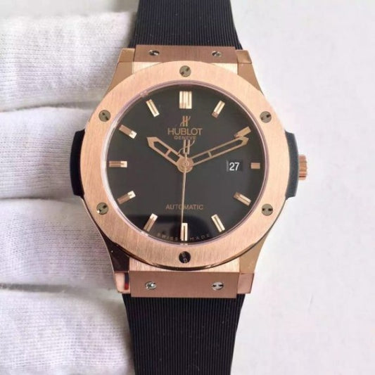 Replica Hublot Big Bang Classic Fusion RG Black Dial Rubber Strap RG Bezel Black A2824