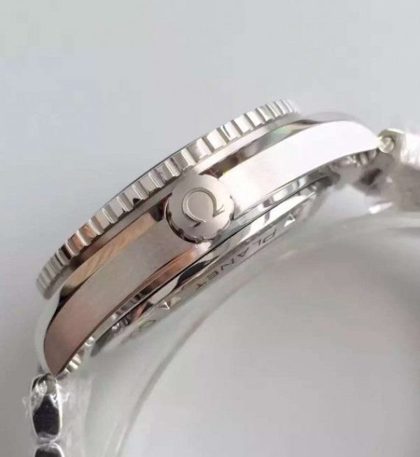 Replica Omega Planet Ocean SS GMT Black Dial Silver Markers SS Bracelet A8605