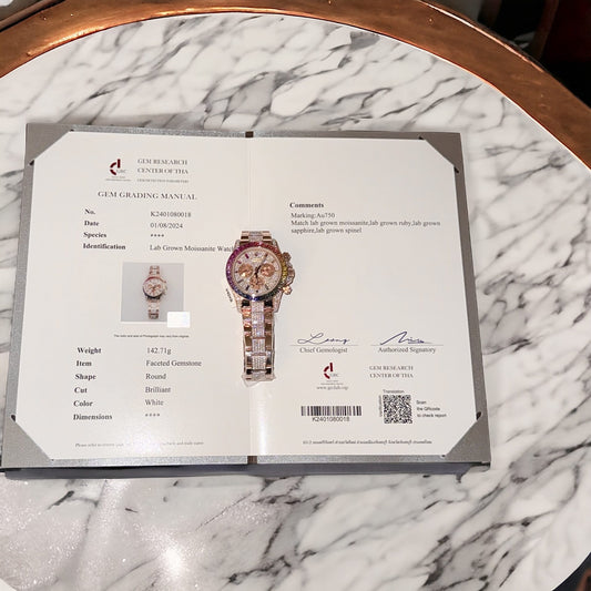 Rolex Daytona Rainbow Replica Watch Gold Wrapped + Ruby + Moissanite Diamonds 40mm