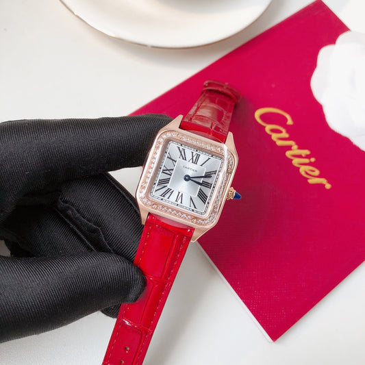 Santos Demoisell Santos Platinum Diamonds Collection - Steel Mini - Red(1:1 replica)