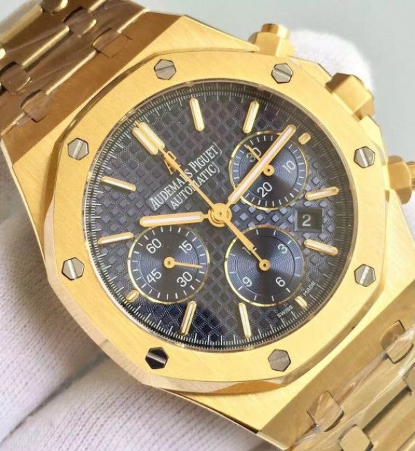 Replica Audemars Piguet Royal Oak Chronograph 26320 YG Blue Dial YG Bracelet A7750