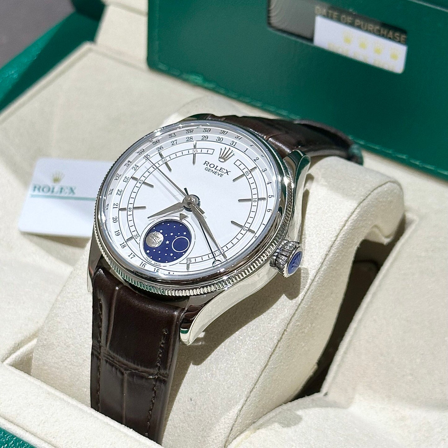 Rolex Replica 1:1 Watch Cellini Moonphase 50535 Brown Leather Strap 39mm