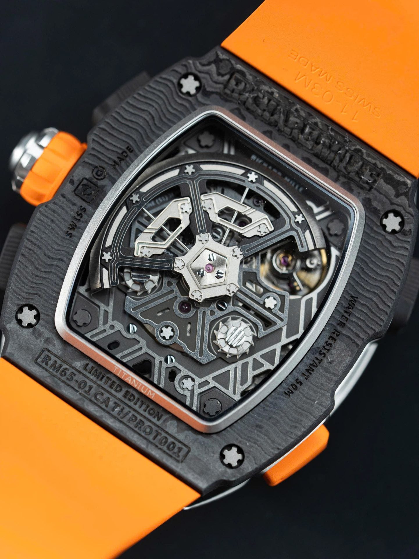 Richard Mille RM65-01 Replica Watches Orange Rubber Strap 44.5¡Á49.9mm