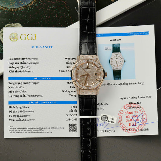 Hublot Classic Fussion King Gold Best Replica Watches Custom Full Moissanite Diamonds 42mm