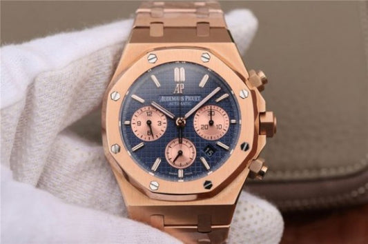 Replica Audemars Piguet Royal Oak Chronograph RG JHF Blue/RG Dial RG Bracelet A7750