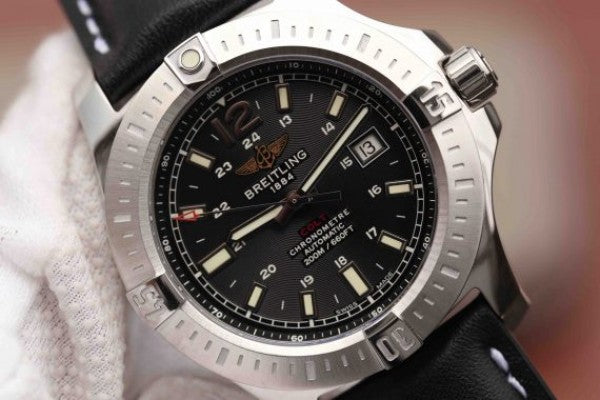 Replica Breitling Colt Automatic 44mm SS GF Black Textured Dial Black Leather Strap A2824