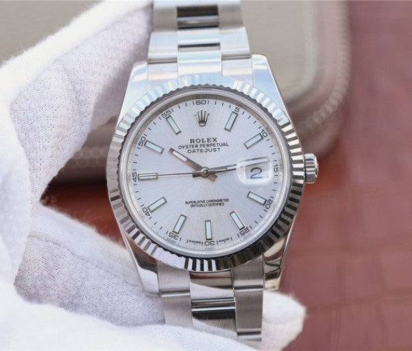 Replica Rolex DateJust 41mm 126334 Noob Fluted Bezel Silver Dial Stick Markers Bracelet A3235
