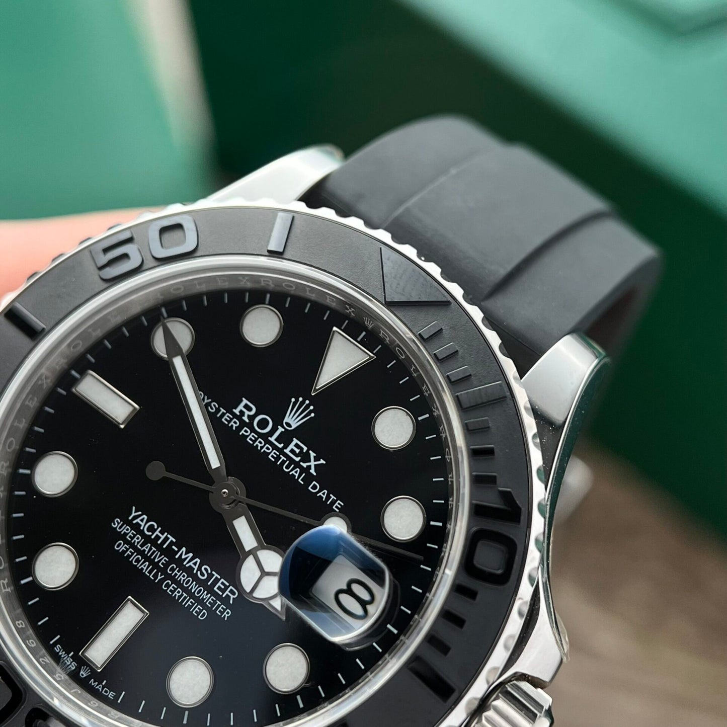 Rolex Fake Clone Yacht-Master Black Dial Rubber Strap EW Factory 40mm