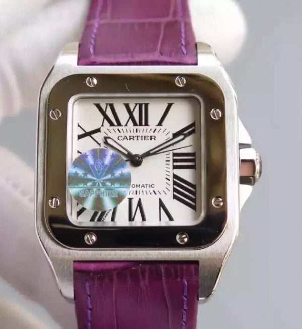 Replica Cartier V6 Santos 100 W20126X8 36mm White Dial Black Leather Strap