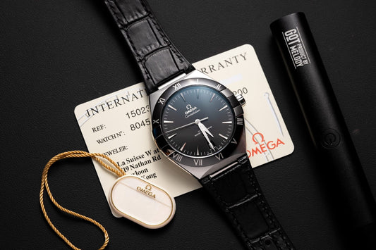 Omega Constellation Replica Watch Black Dial Leather Strap 42mm