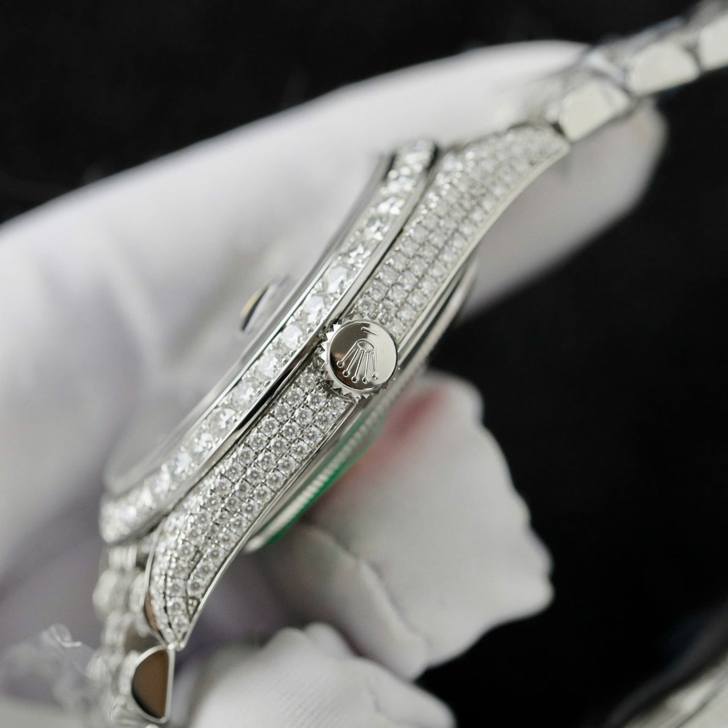 Rolex DateJust Blue Dial Copies Watches Custom Moissanite Diamonds 36mm