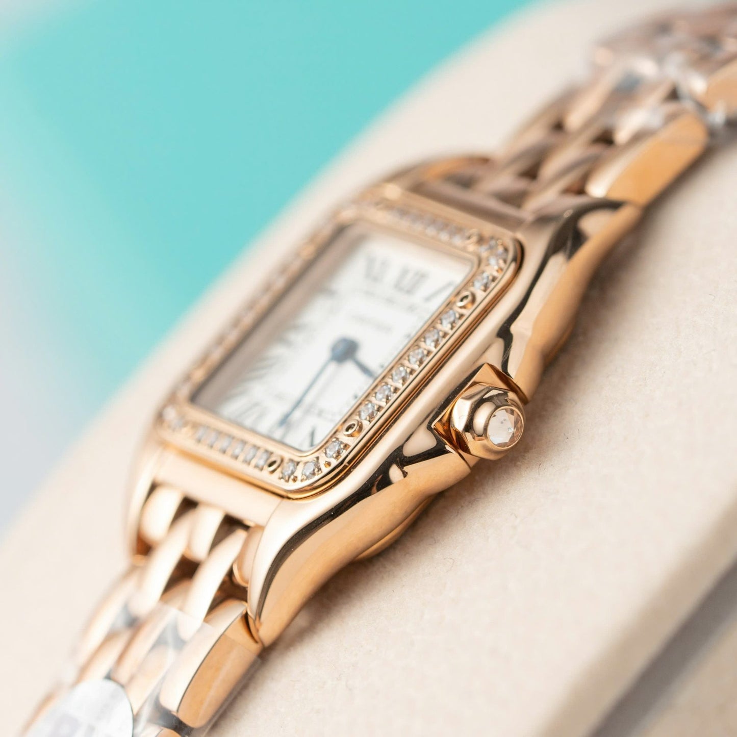 Cartier Panthere Replica Watch Rose Gold With Diamond Bezel 22mm