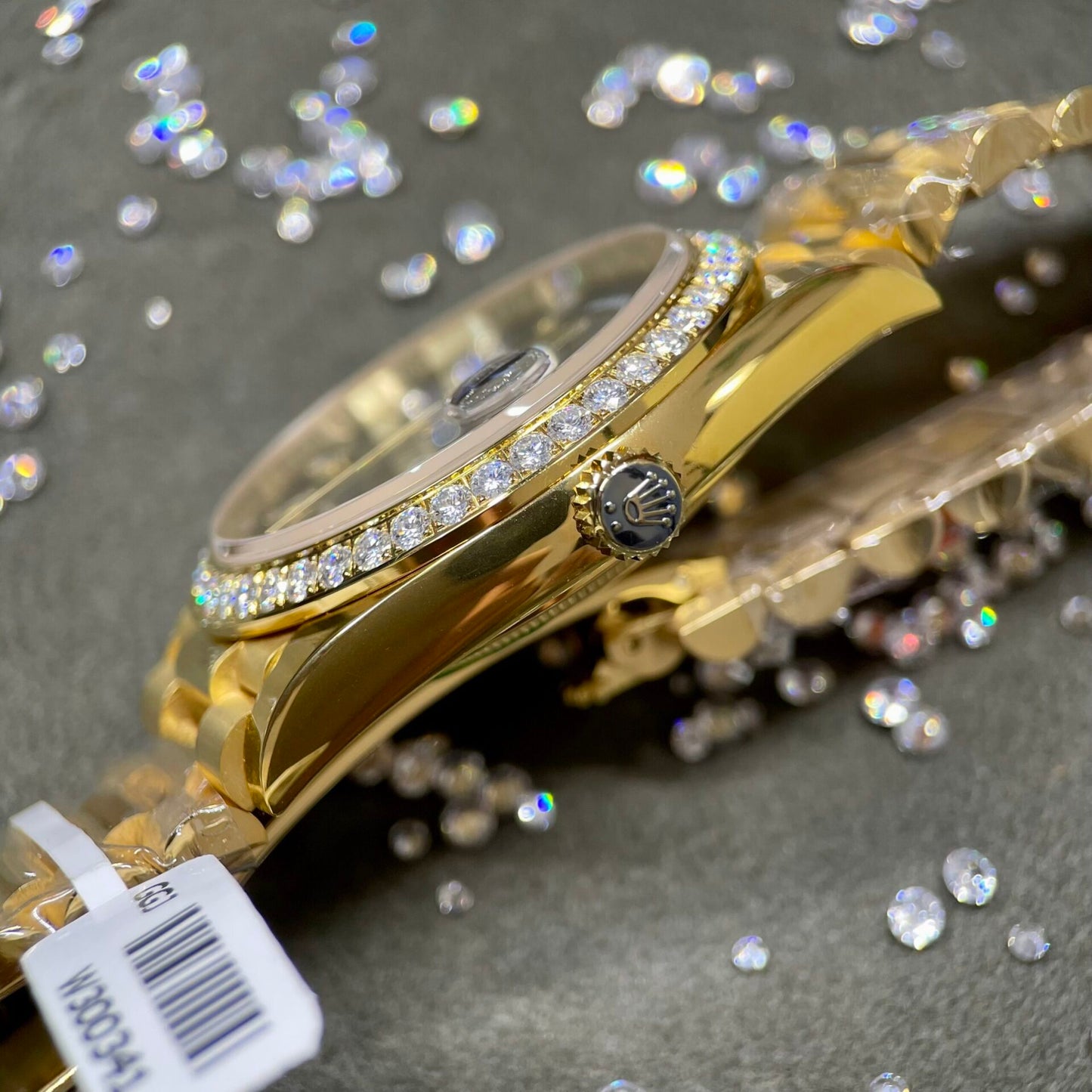 Rolex Day-Date Fake Watches Yellow Dial Moissanite Diamonds EW Factory 40mm