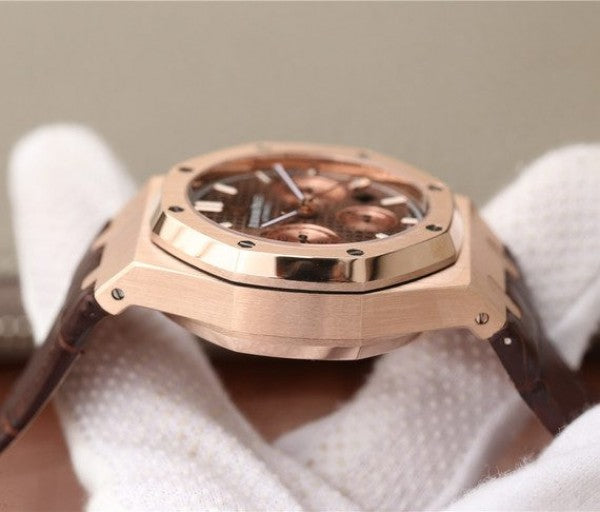 Replica Audemars Piguet Royal OAK Royal Oak Chronograph 26331 RG Brown Dial Leather Strap A7750