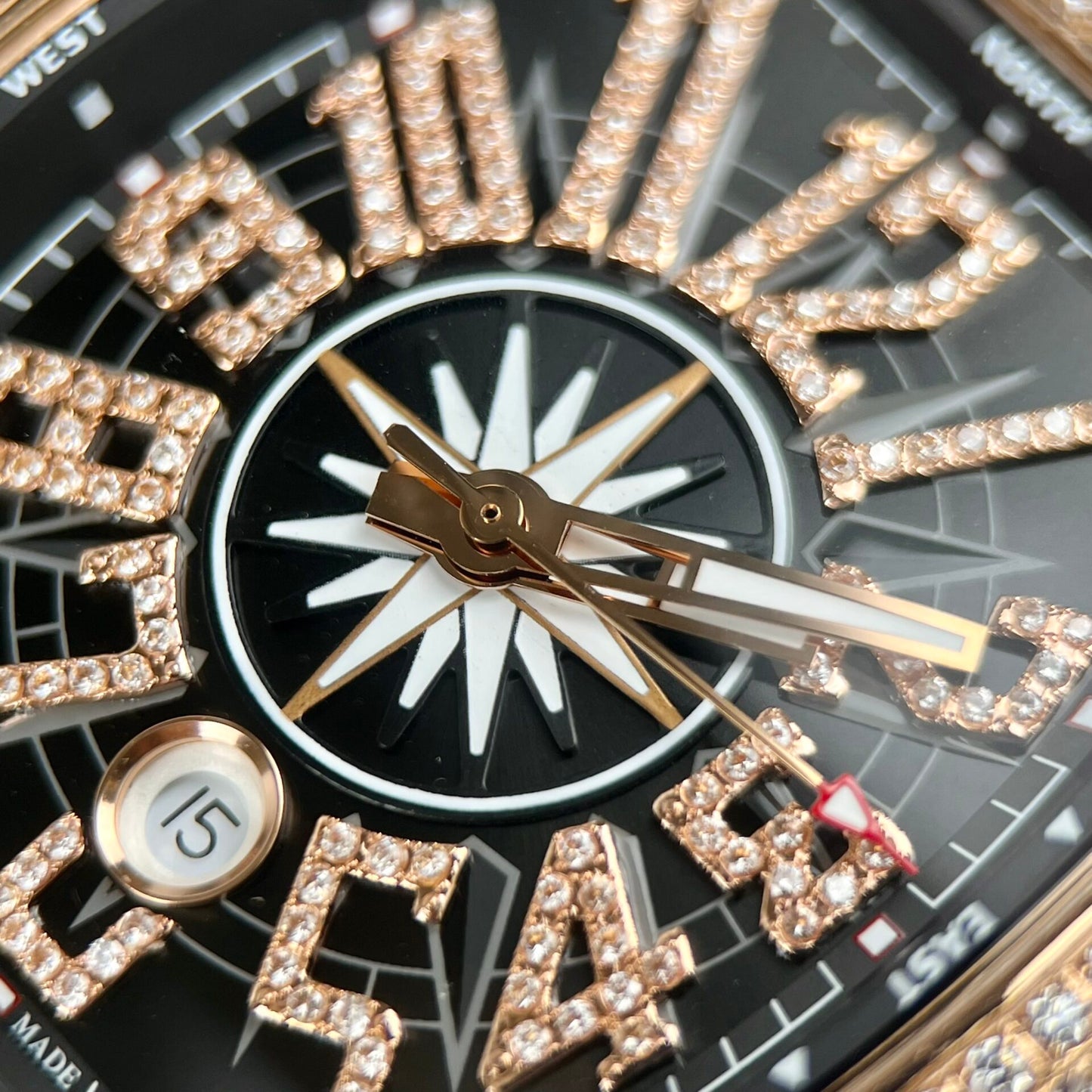 Franck Muller Replica 1:1 Watch V45 Black Dial Diamond Gold Case 45mm