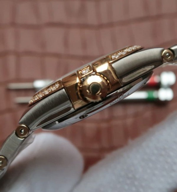 Replica Omega V6 Constellation 35mm Diamonds Bezel YG Dial SS Bracelet A2500