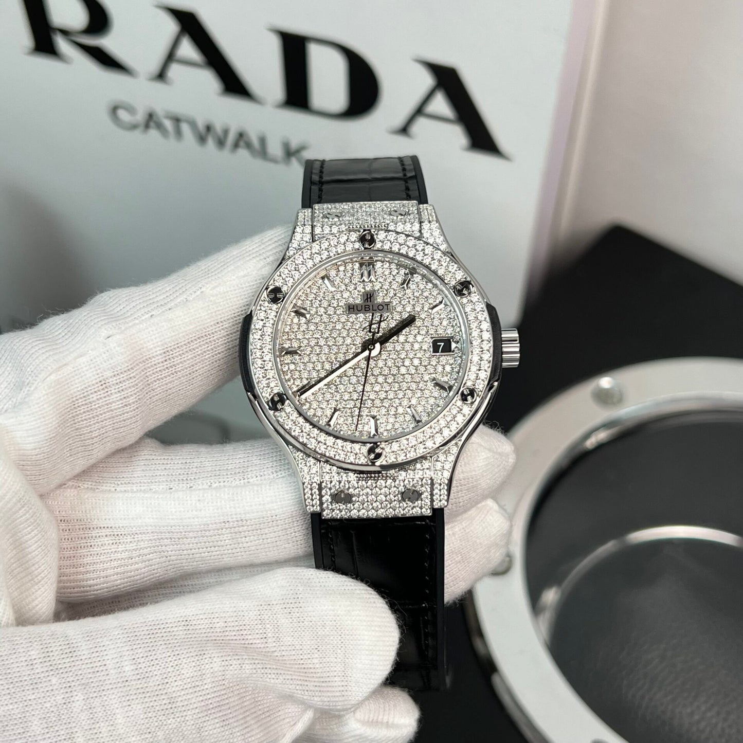Hublot Classic Fusion Replica Watch With Full Moissanite Black HBF 38mm