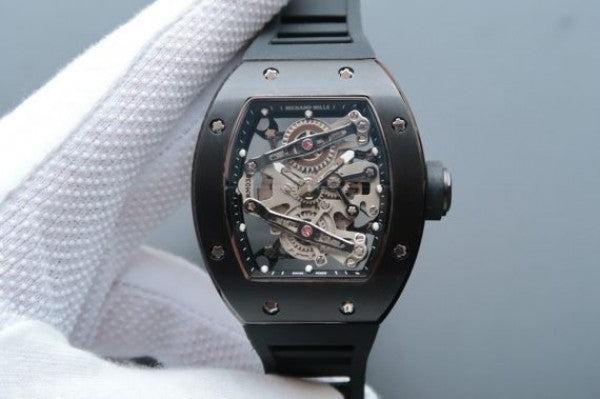 Replica Richard Mille RM038 PVD Black Inner Bezel Skeleton Dial Black Rubber Strap Jap Quartz