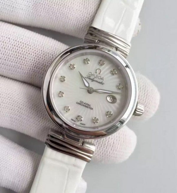 Replica Omega De Ville Lady SS White Dial Leather Strap A8520
