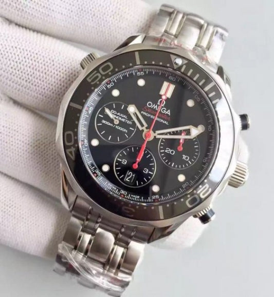 Replica Omega Seamaster 300m Diver Black Dial Black Inner Bezel SS Bracelet A7753