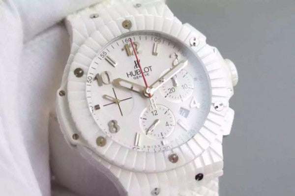 Replica Hublot Big Bang Caviar Chrono 44mm White Ceramic White Dial Rubber Strap A7750