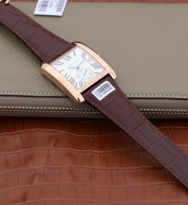 Replica Cartier Tank MC RG White Textured Dial Brown Leather Strap