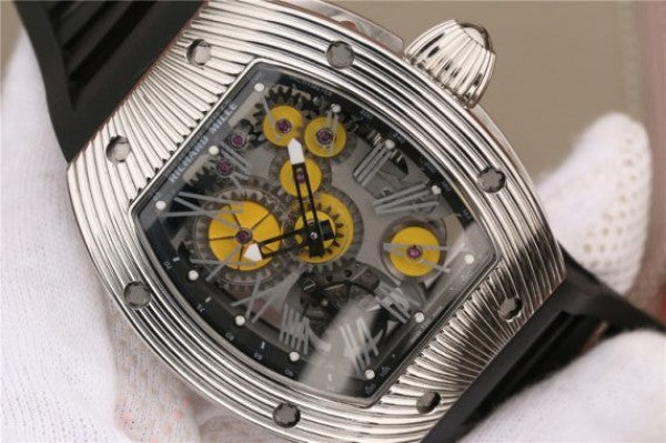 Replica Richard Mille RM018 Hommage a Boucheron SS Yellow Skeleton Dial Black Rubber Strap 6T51