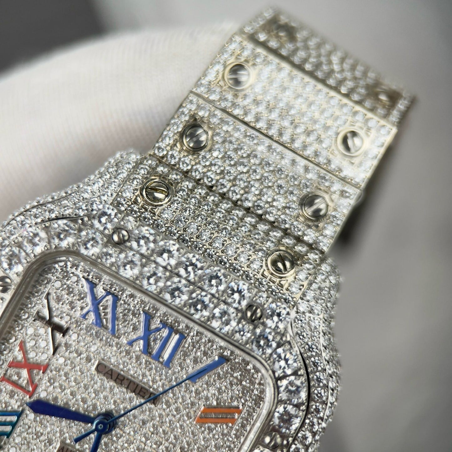 Cartier Santos Best Replica Watch With Full Stone 39.8mm