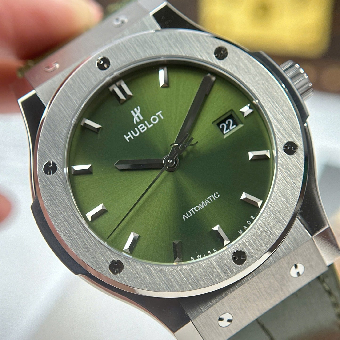 Hublot Classic Fusion Titanium Fake Watches Green Dial Weight 84 Grams Super Light JJZ Factory 42mm
