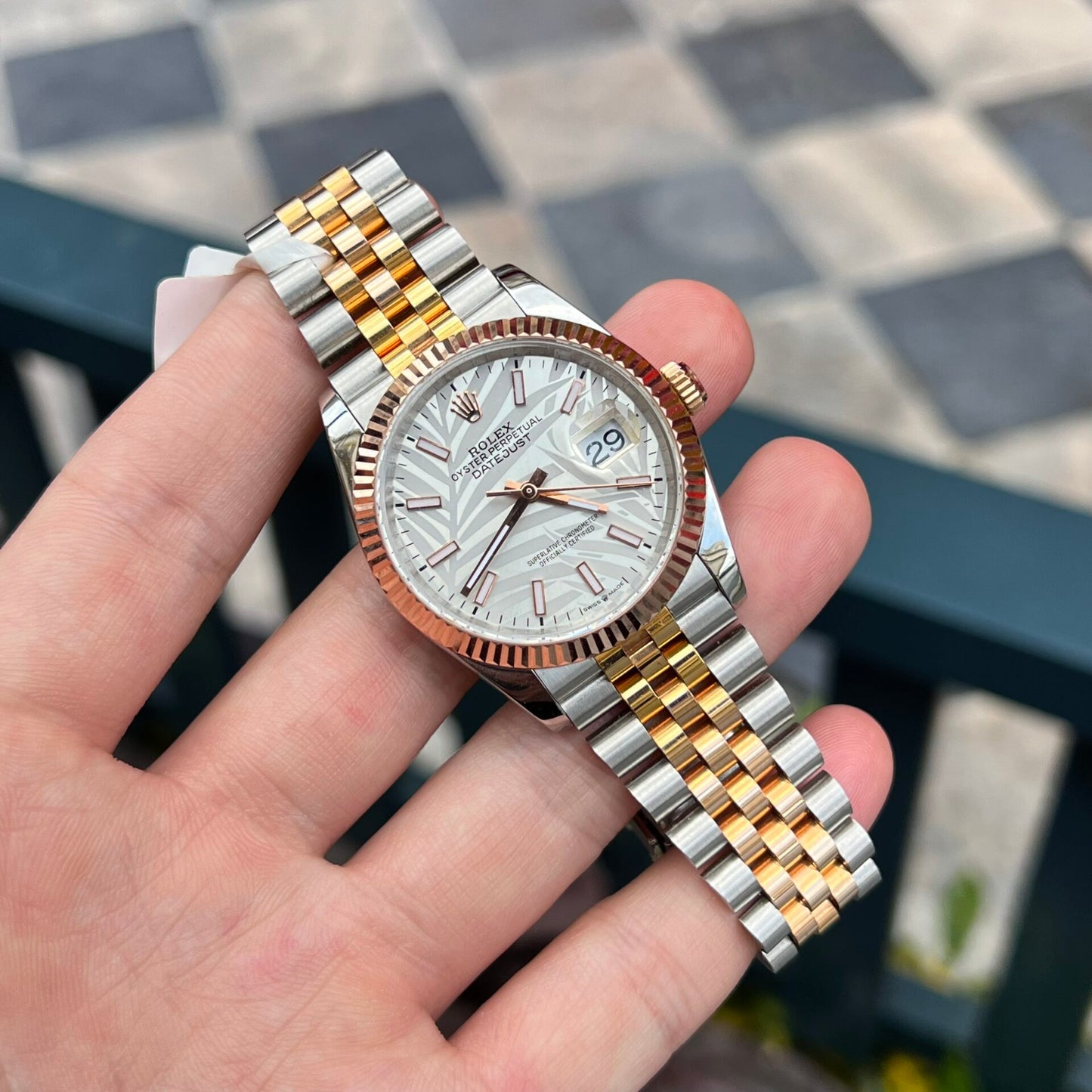 Rolex DateJust Replica 1:1 Watch Palm Leaf Grey Dial GM Factory 36mm