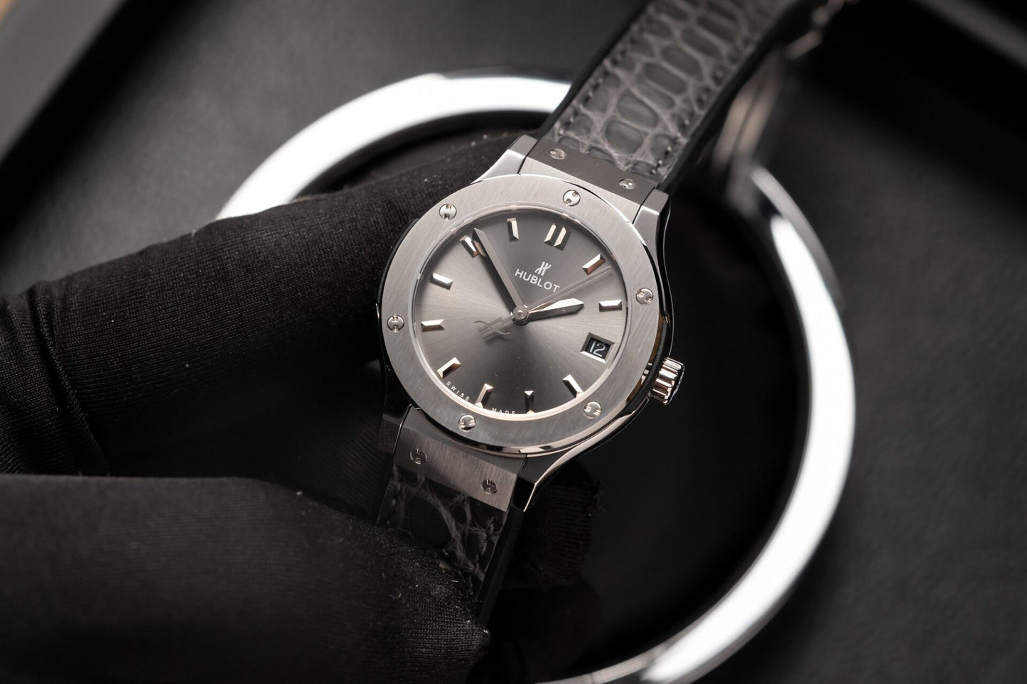 Hublot Women s Replica 11 Watch Gray Dial Leather Strap HBF 33mm
