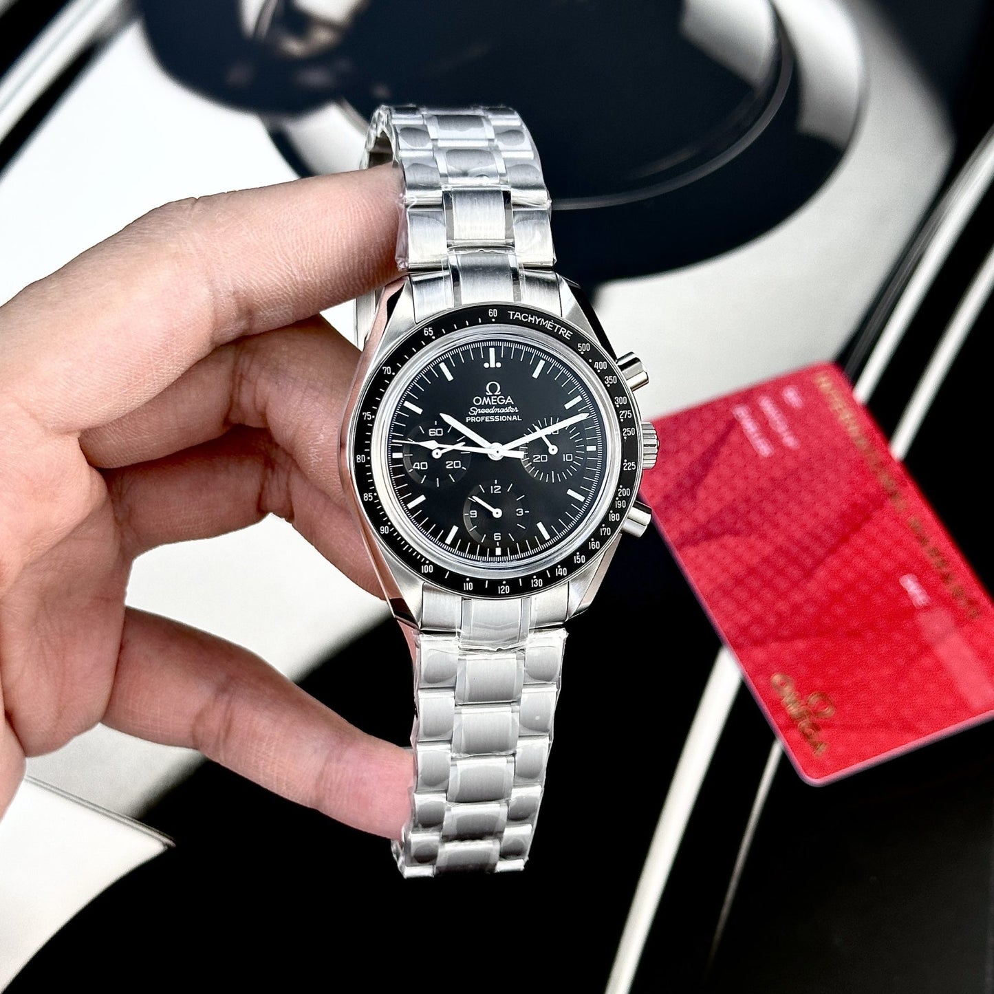 Omega Replica Watch Speedmaster Moonwatch Black Dial Metal Wire 42mm